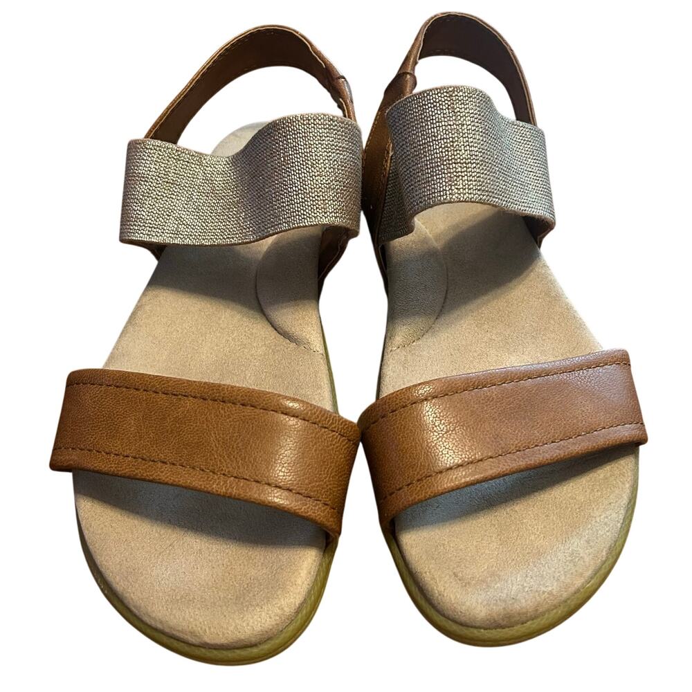 Lands End Women’s Slingback Sandals Comfort Leather Strappy Brown/Gold Size 7.5D
